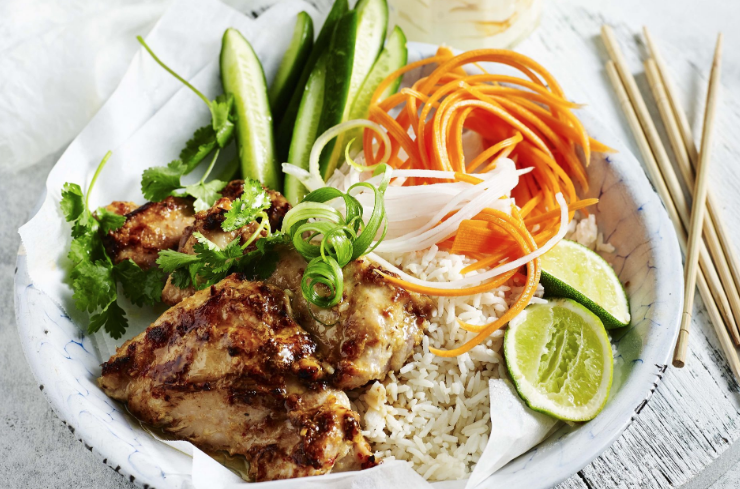 A Lemongrass Chicken Bánh Mì bowl for a healthy Friday kick