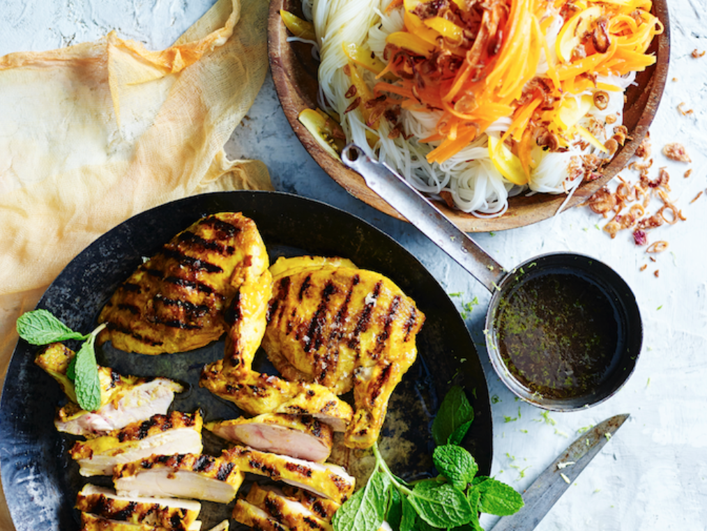 Comfort recipes: Braaied bobotie spiced chicken with rice noodles