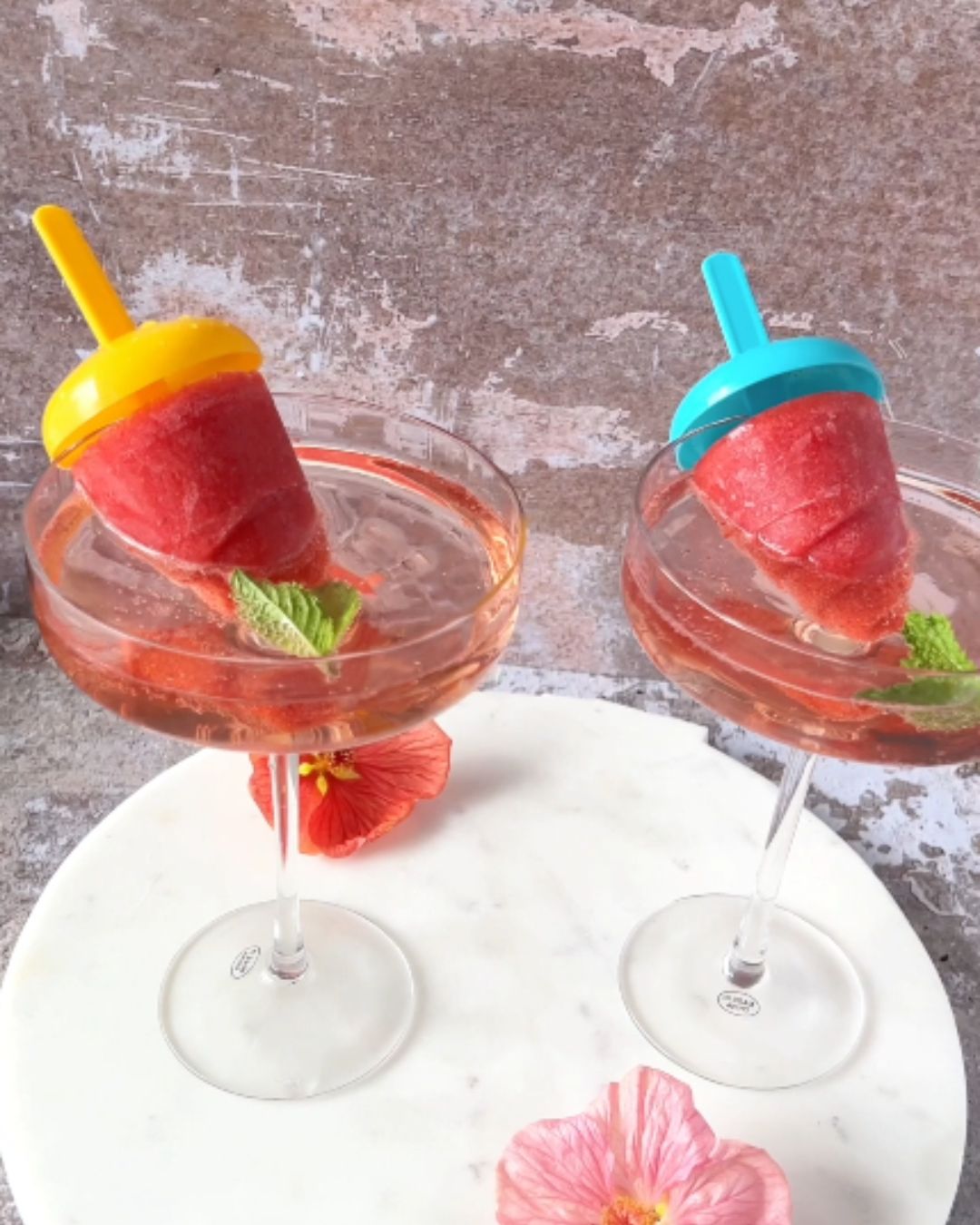 Sparkling rosé and strawberry ice lolly cocktails