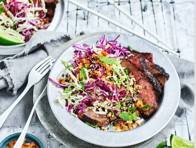 Kimchi crunch slaw and Korean steak made simple