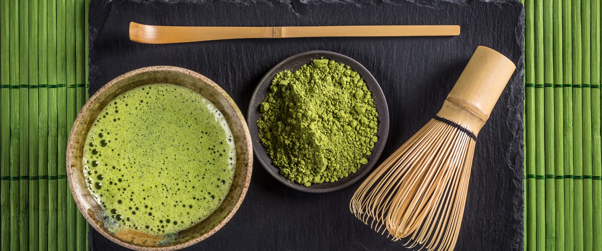 Matcha tea and green tea utensils