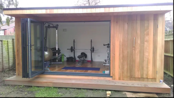 a shipping container that has been converted into a gym