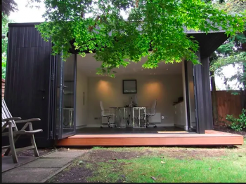 a shipping container that has been converted into an office