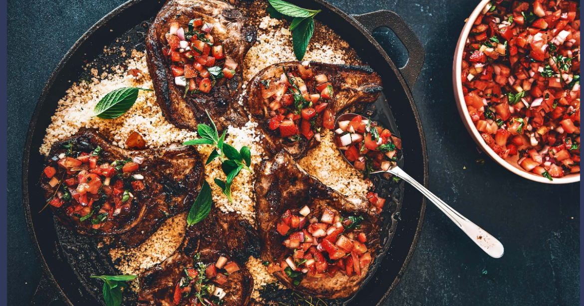 Pork chops with strawberry salsa