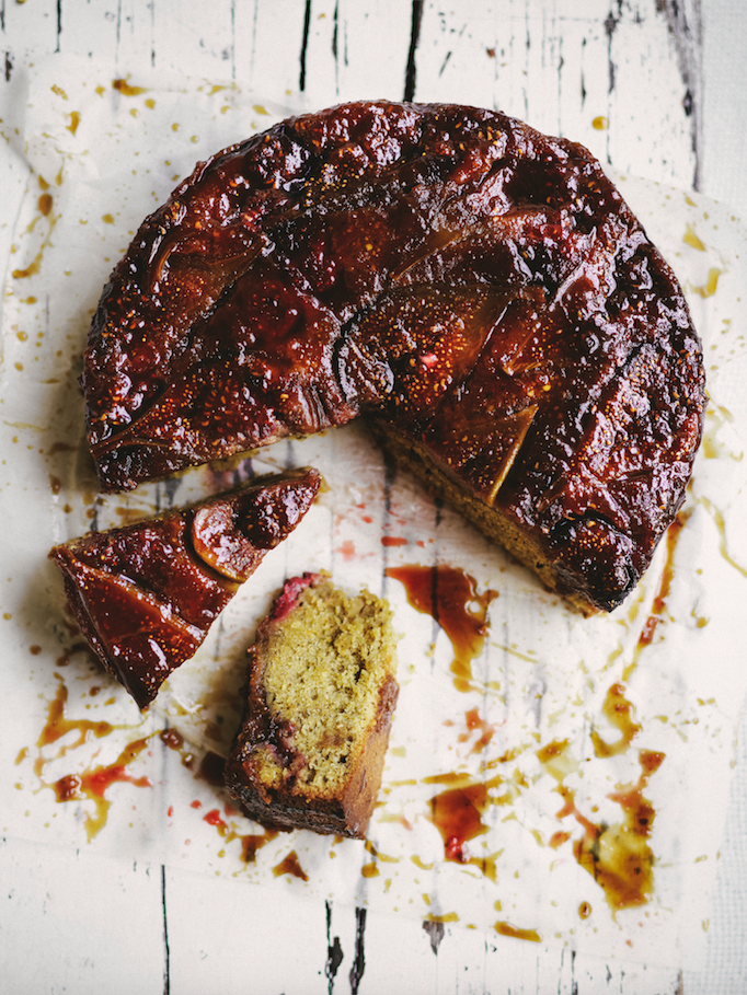Fig and raspberry upside-down cake