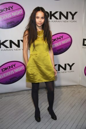 zoe kravitz in a yellow dress with pantihose