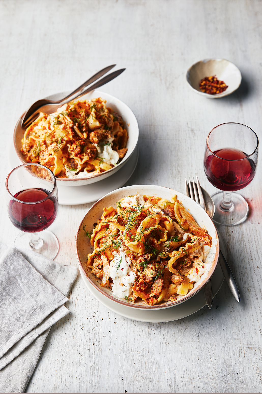 Sausage, fennel and burrata pasta