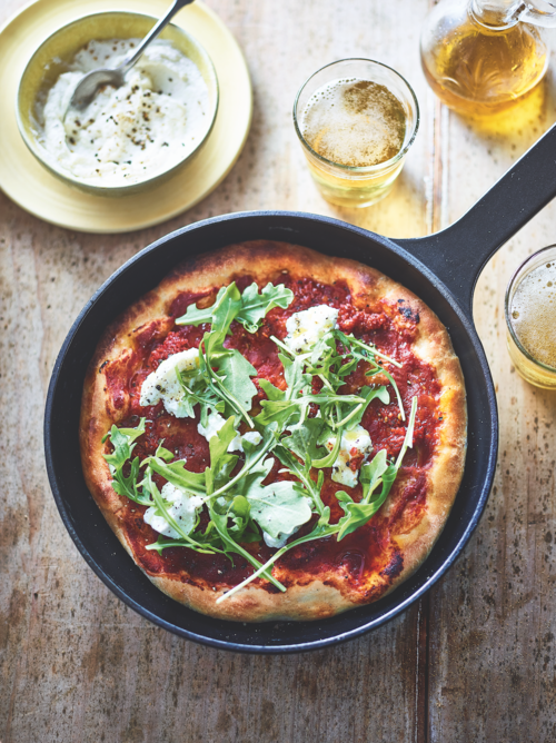 Frying pan ’nduja pizza with whipped ricotta