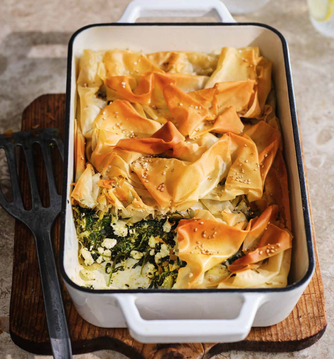 Greens and feta filo pie