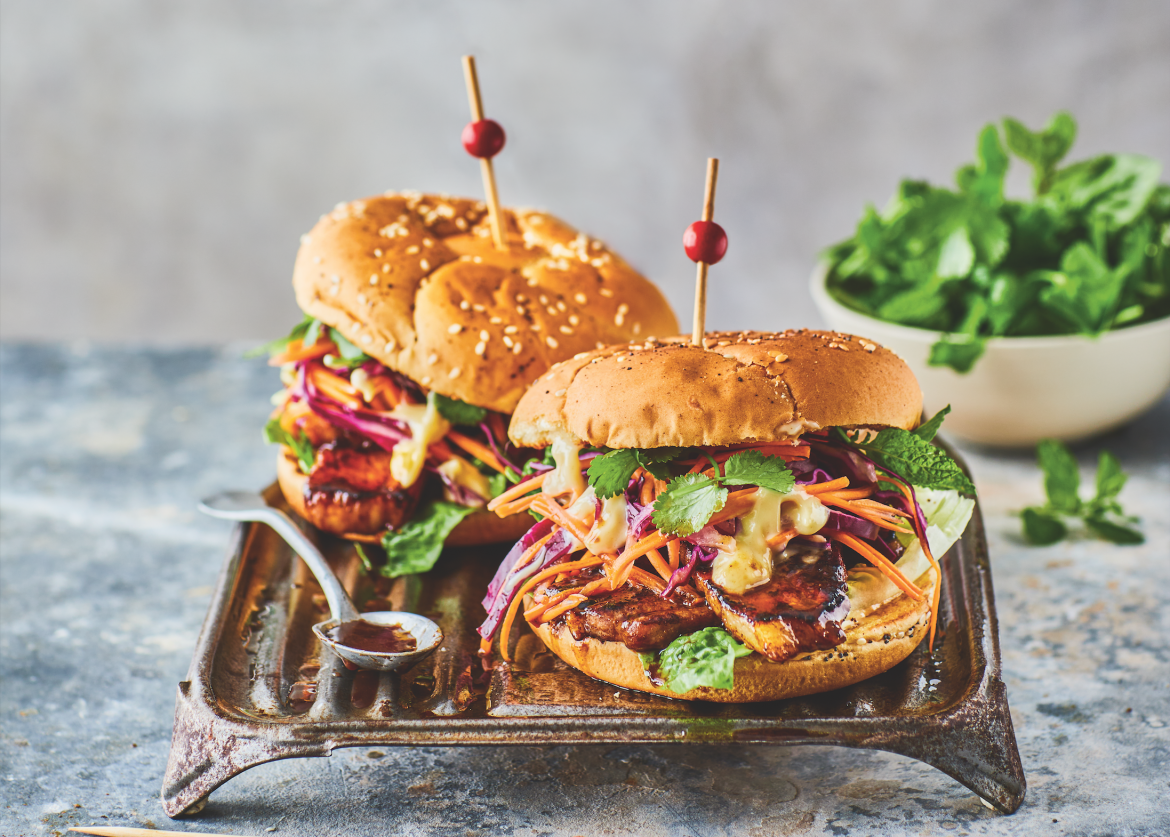 Char siu pork burger with pickled vegetables