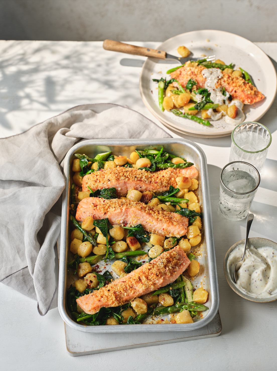 Baked gnocchi salmon