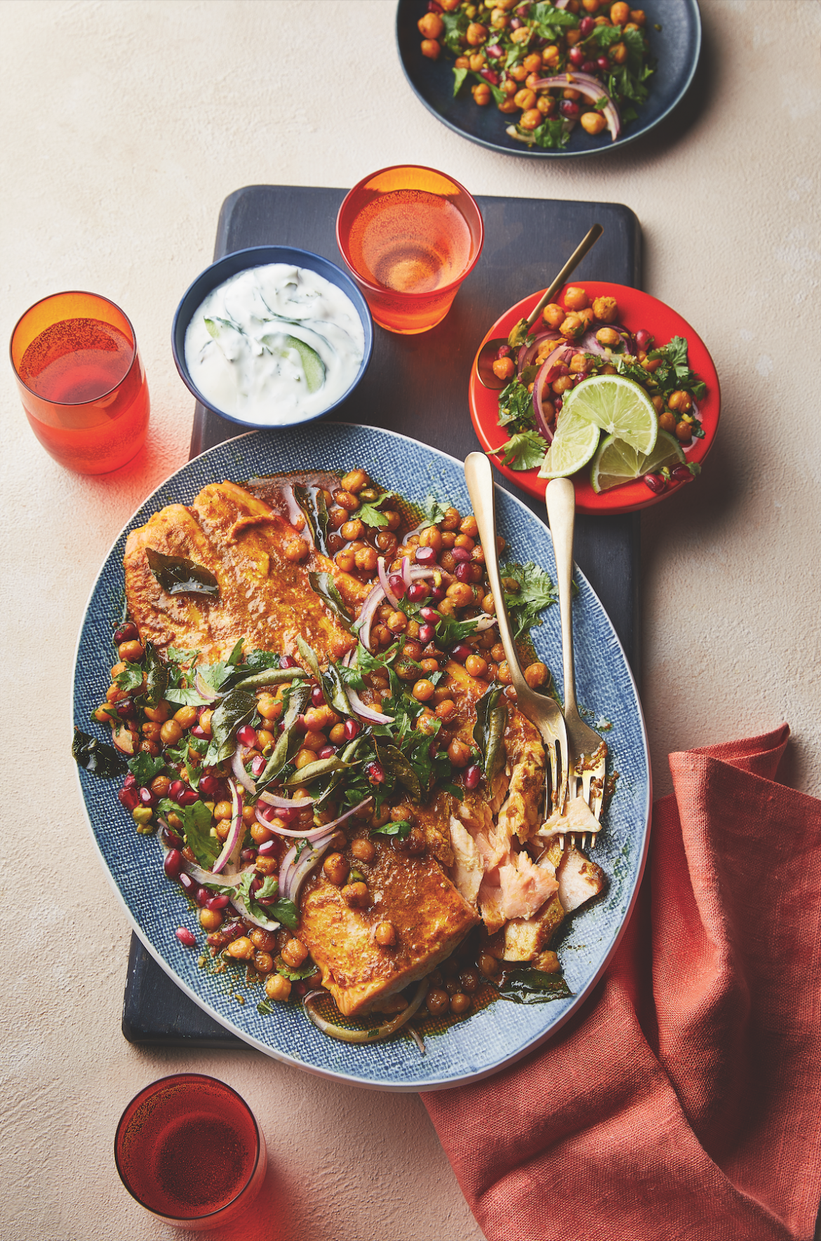 Curry roast salmon and chickpea salad