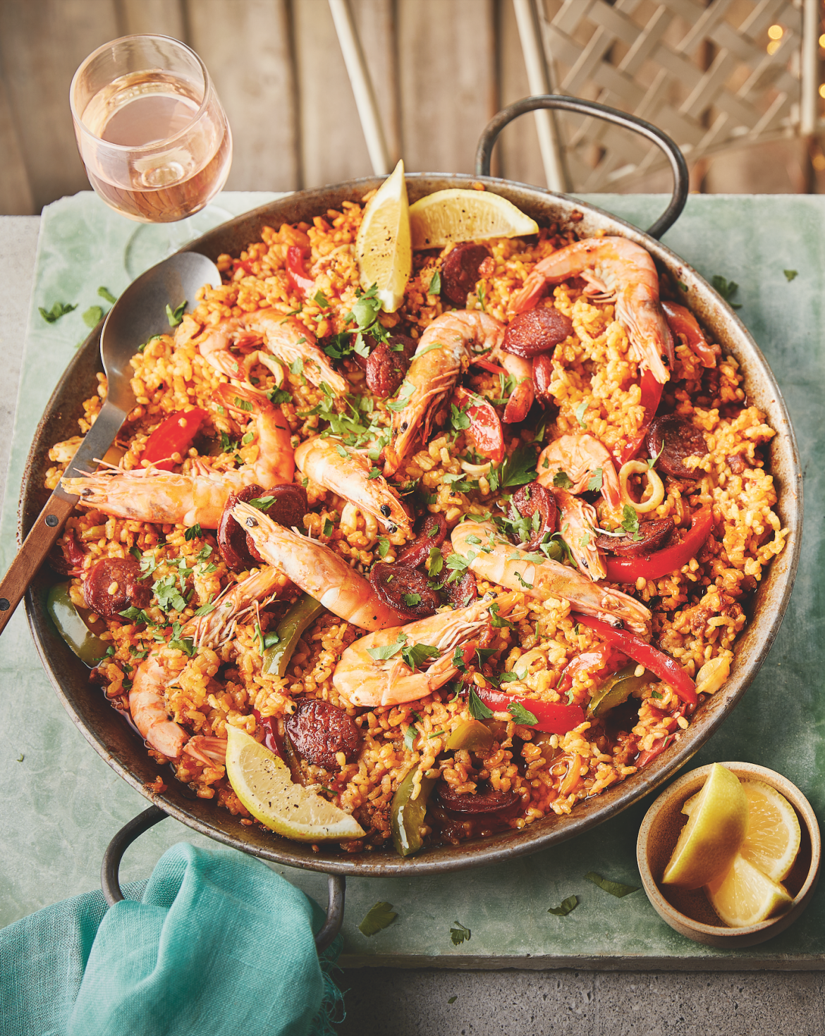 Seafood and chorizo paella
