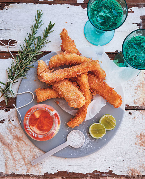 Hake goujons with sriracha mayonnaise