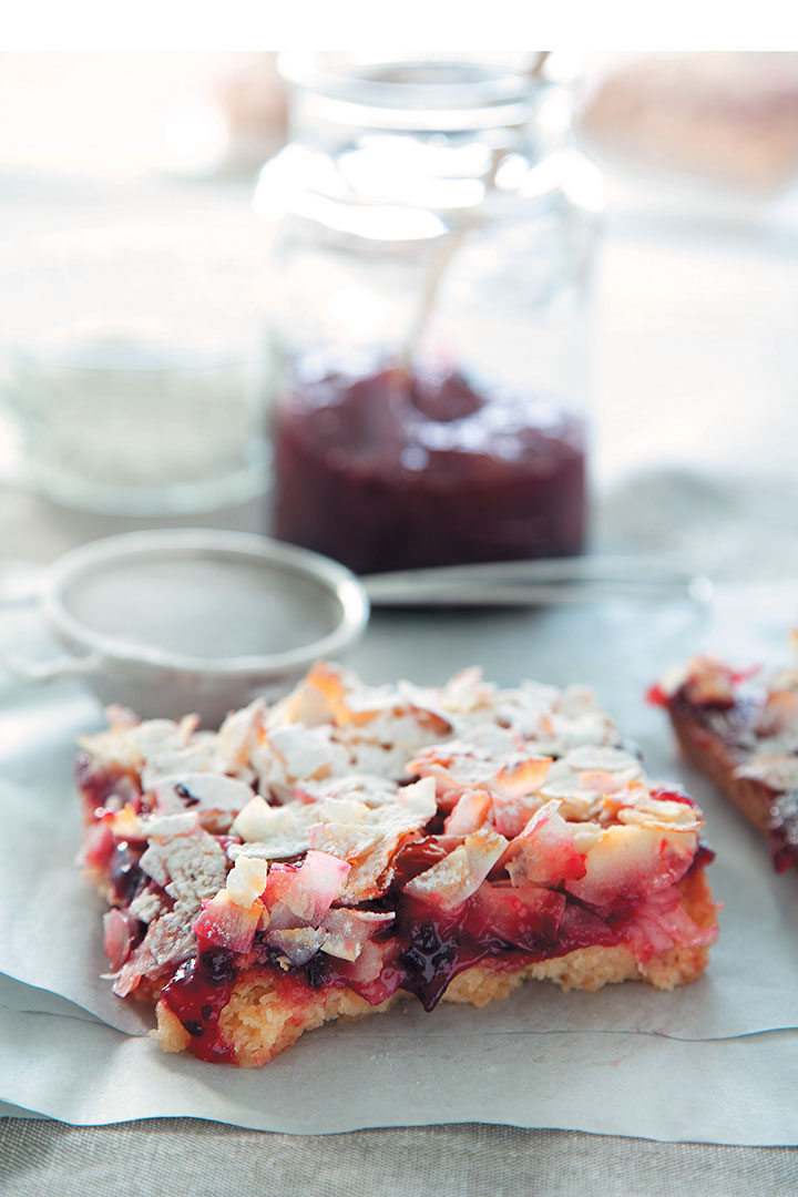 Jam and coconut slices