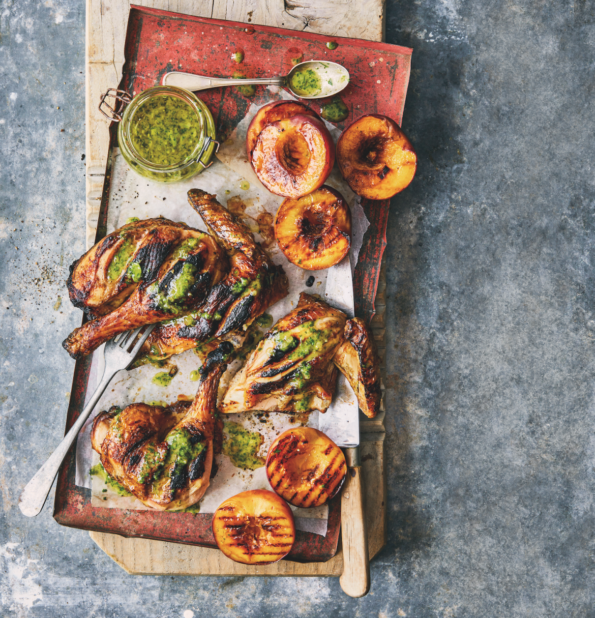 Chicken with peaches and preserved lemon salsa