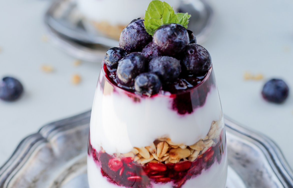 Granola yoghurt parfaits for breakfast