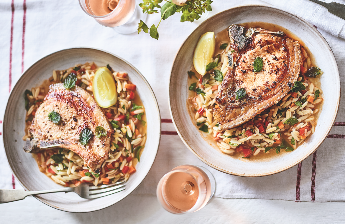 Pork chops with orzo