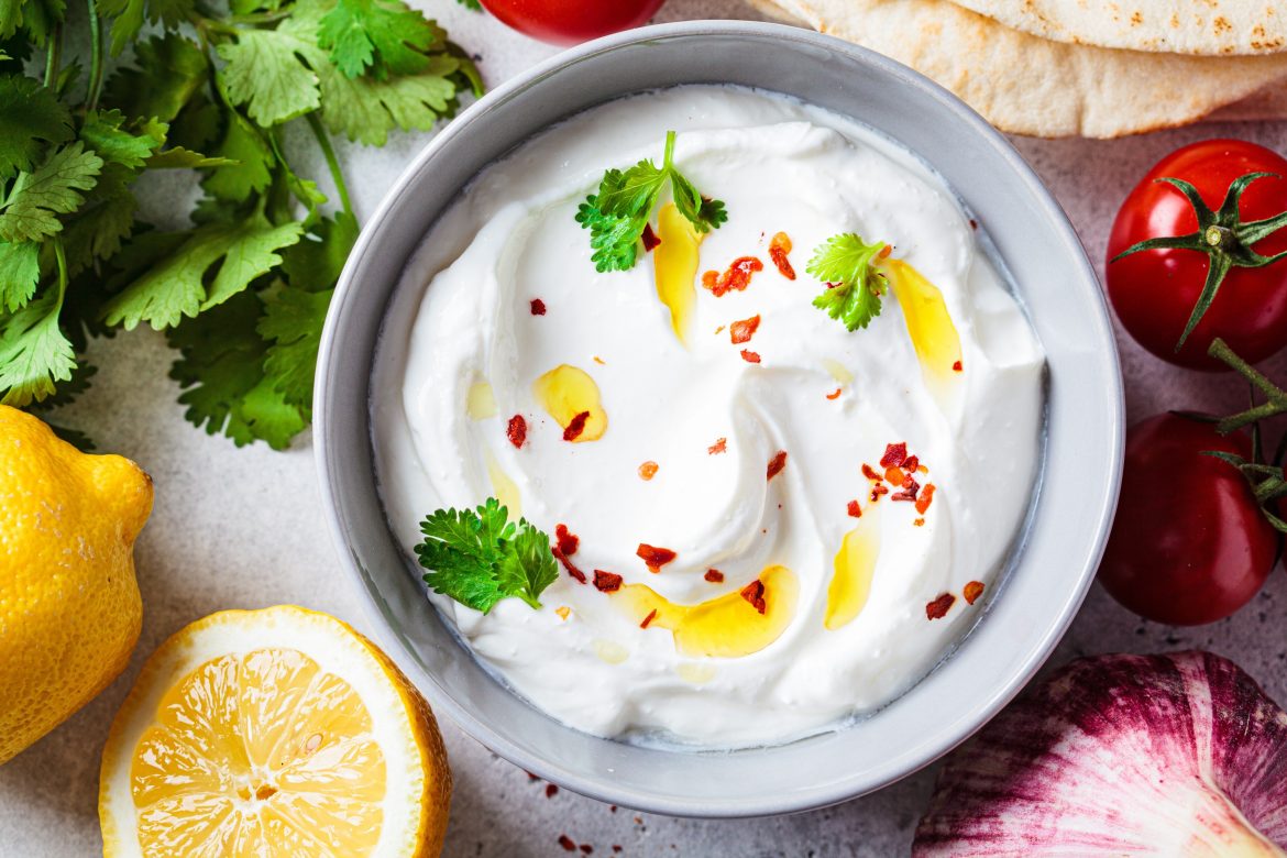 Whipped feta and crispy roast potatoes