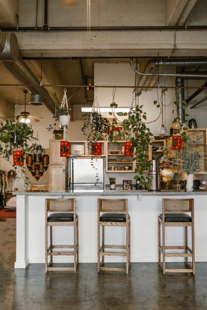 Hanging plants in kitchen