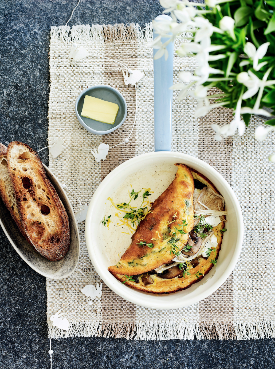 Mushroom & goat’s cheese soufflé omelettes