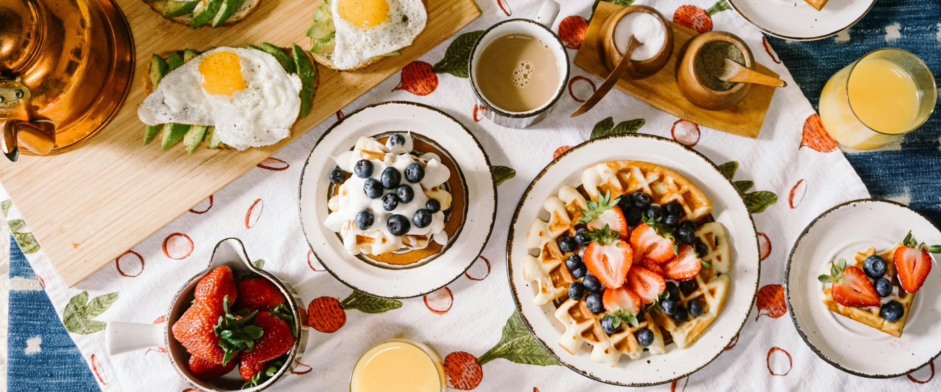 breakfast table with plenty food