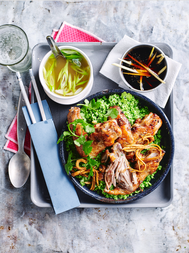Chicken wings with broccoli rice