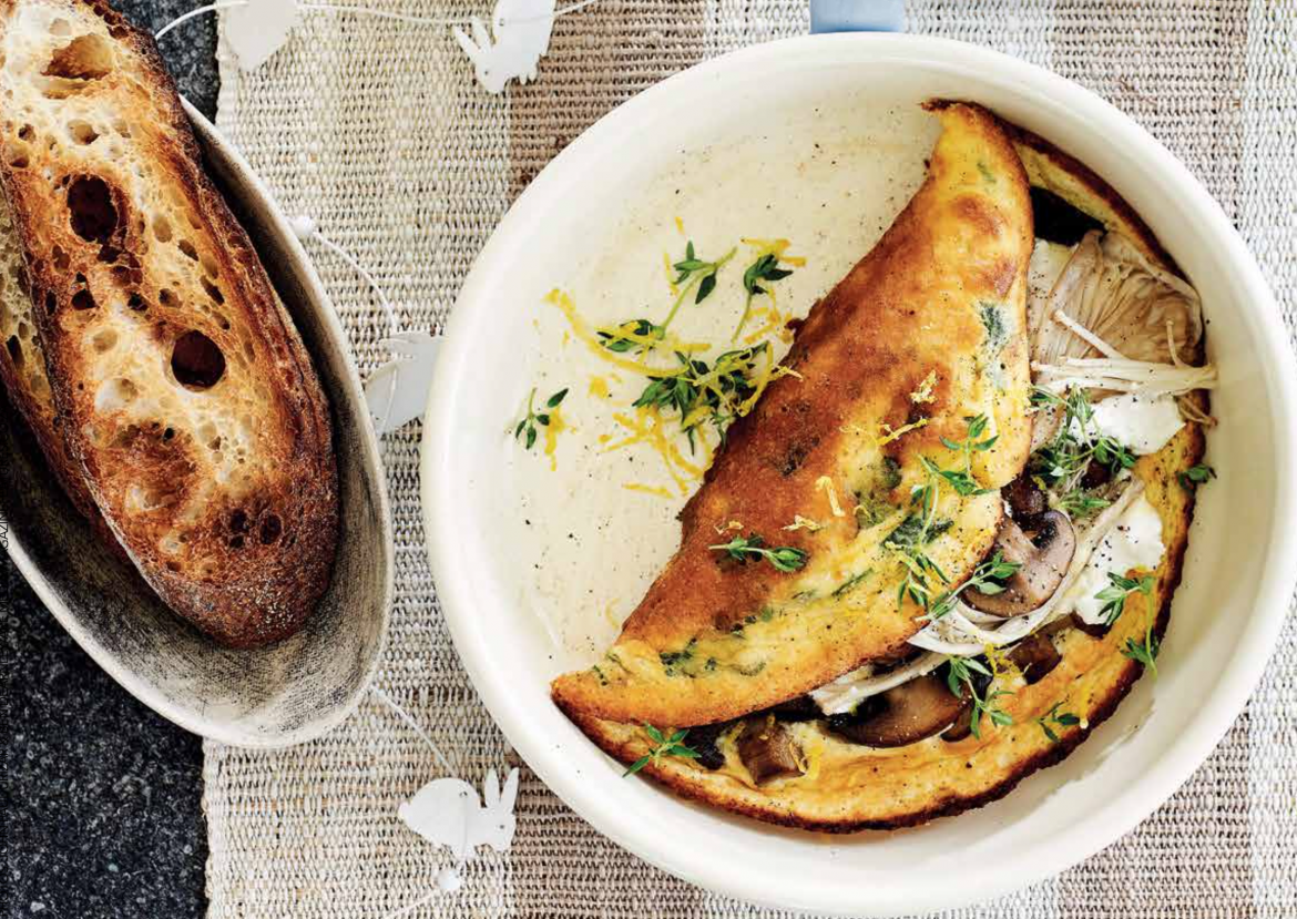 Mushroom & goat’s cheese soufflé omelettes