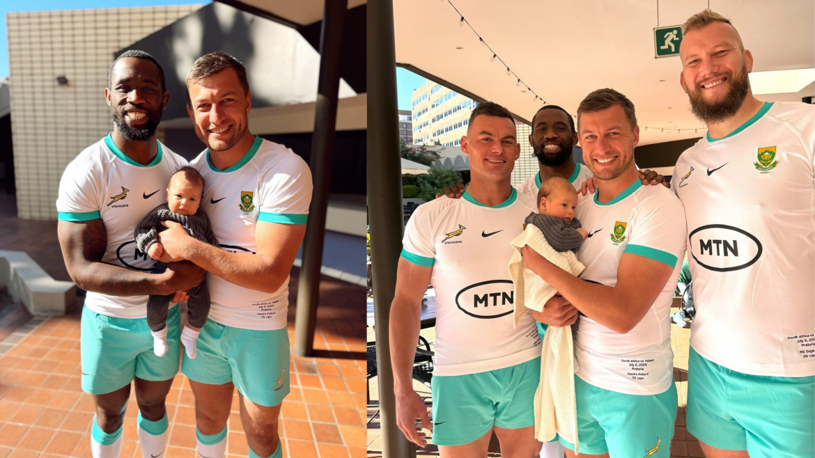 LOOK: Springbok squad shares sweet moment with Handre Pollard’s son