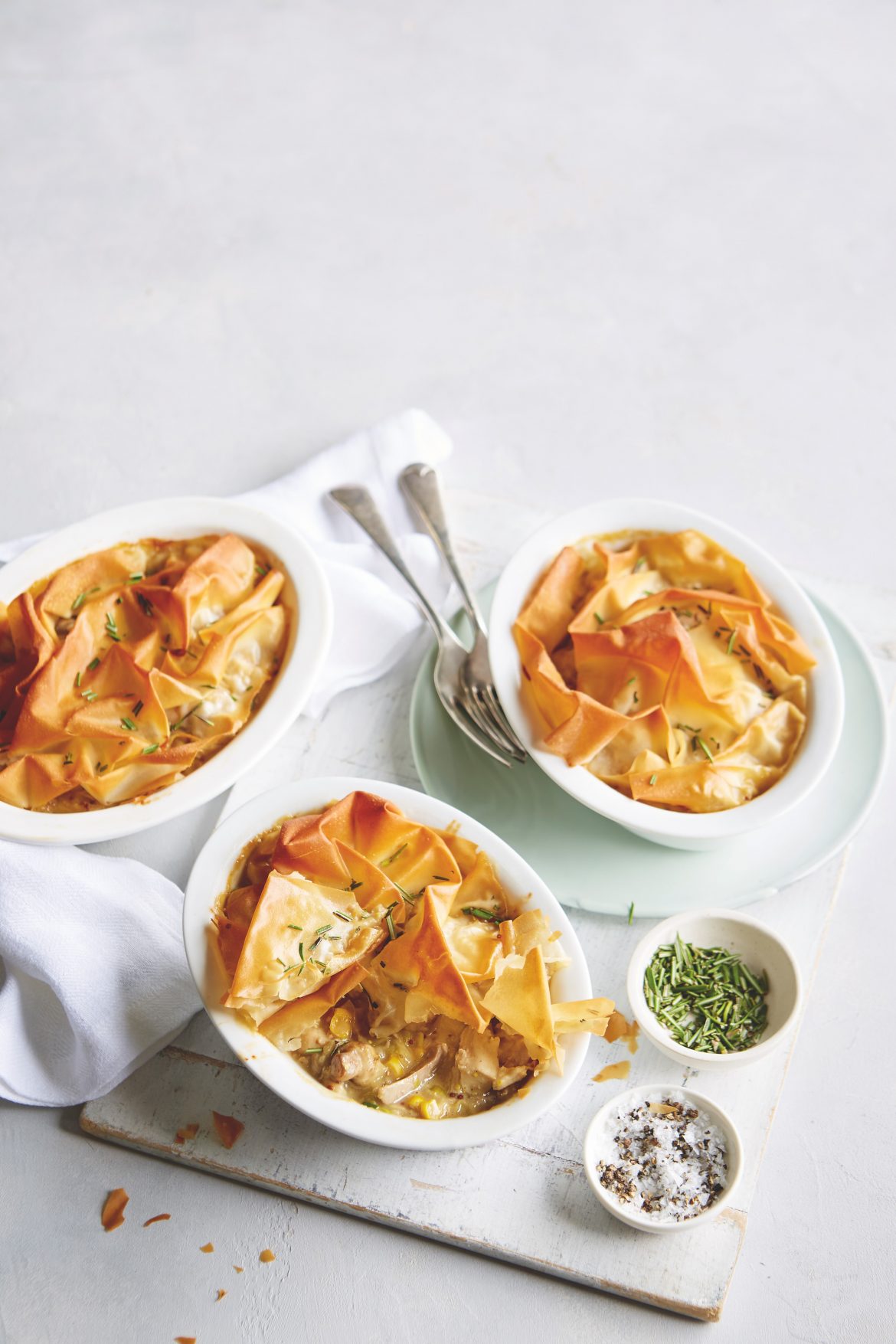Chicken, leek and mushroom pot pies