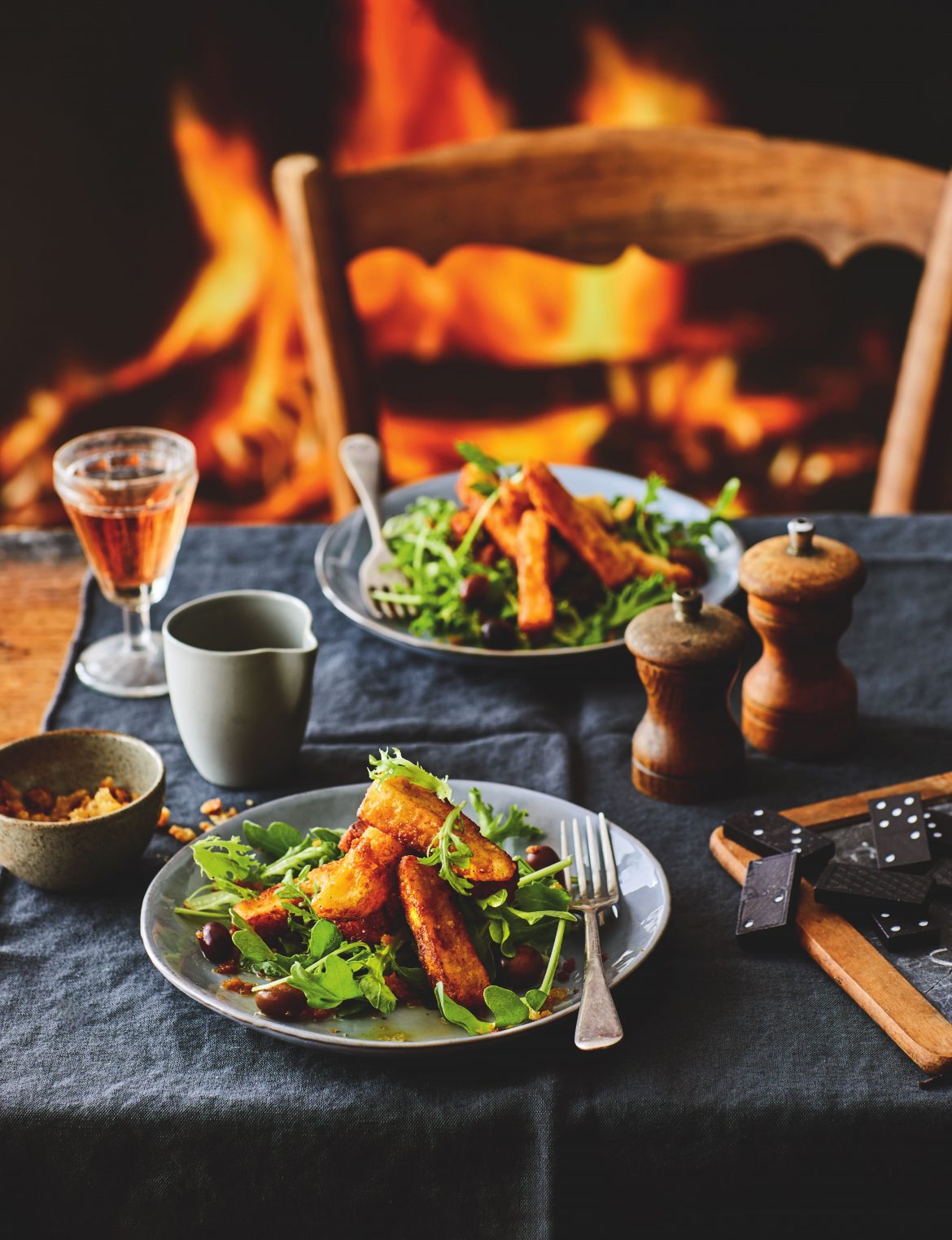 Warm halloumi salad with crunchy garlic crumbs
