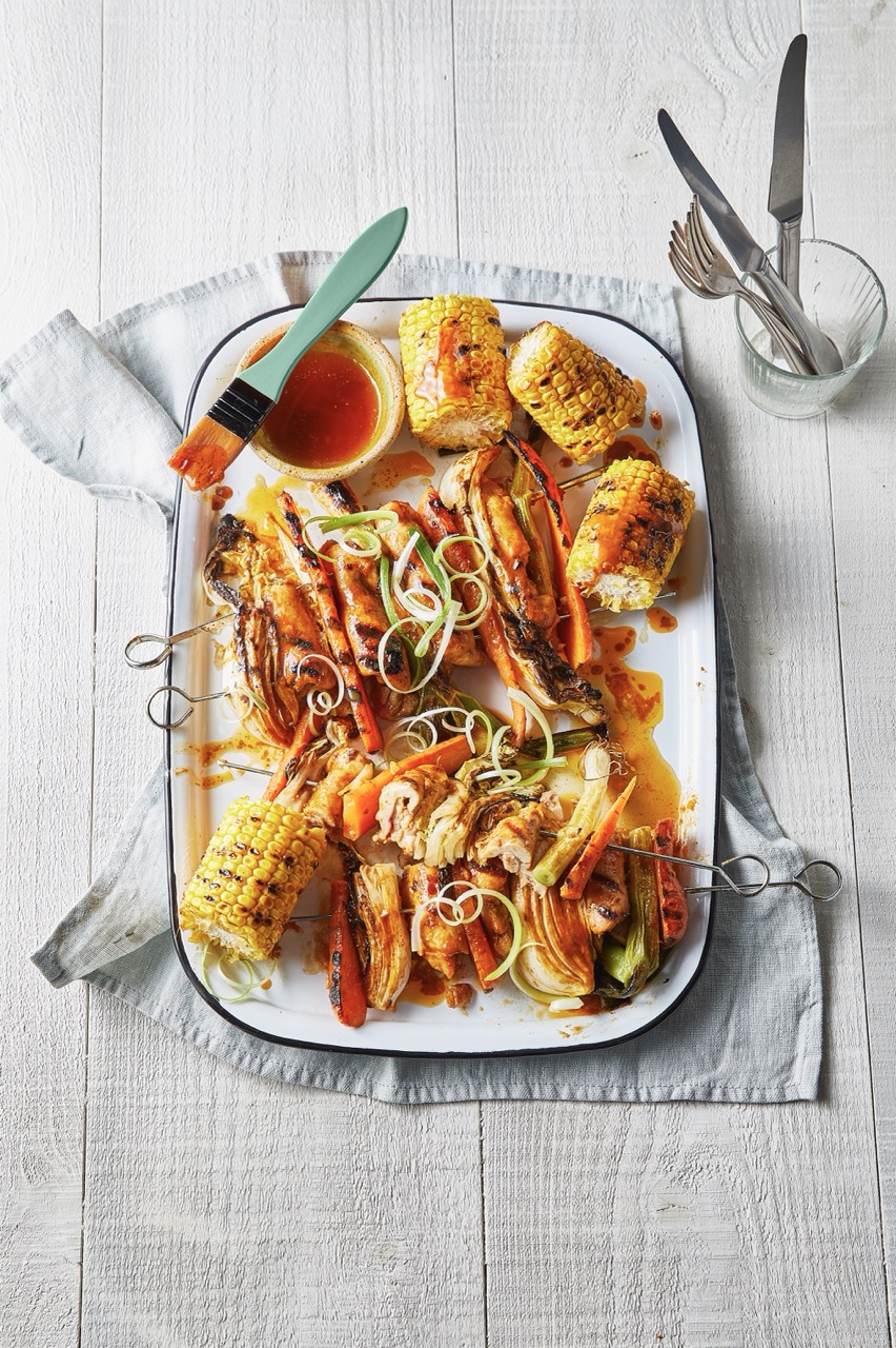 Kimchi chicken skewers