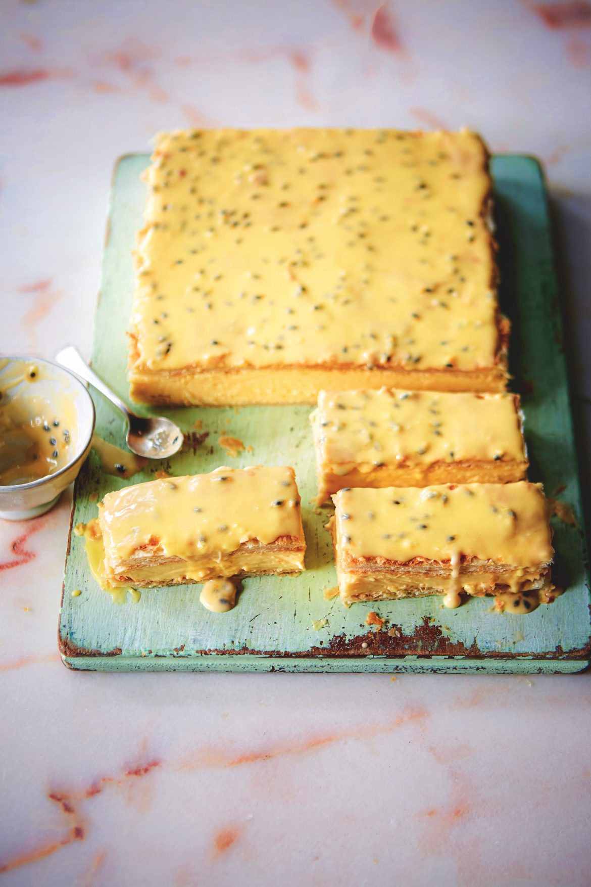 Vanilla slice with passion fruit