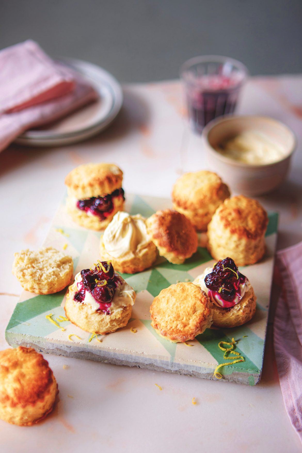 Limoncello and blueberry jam scones