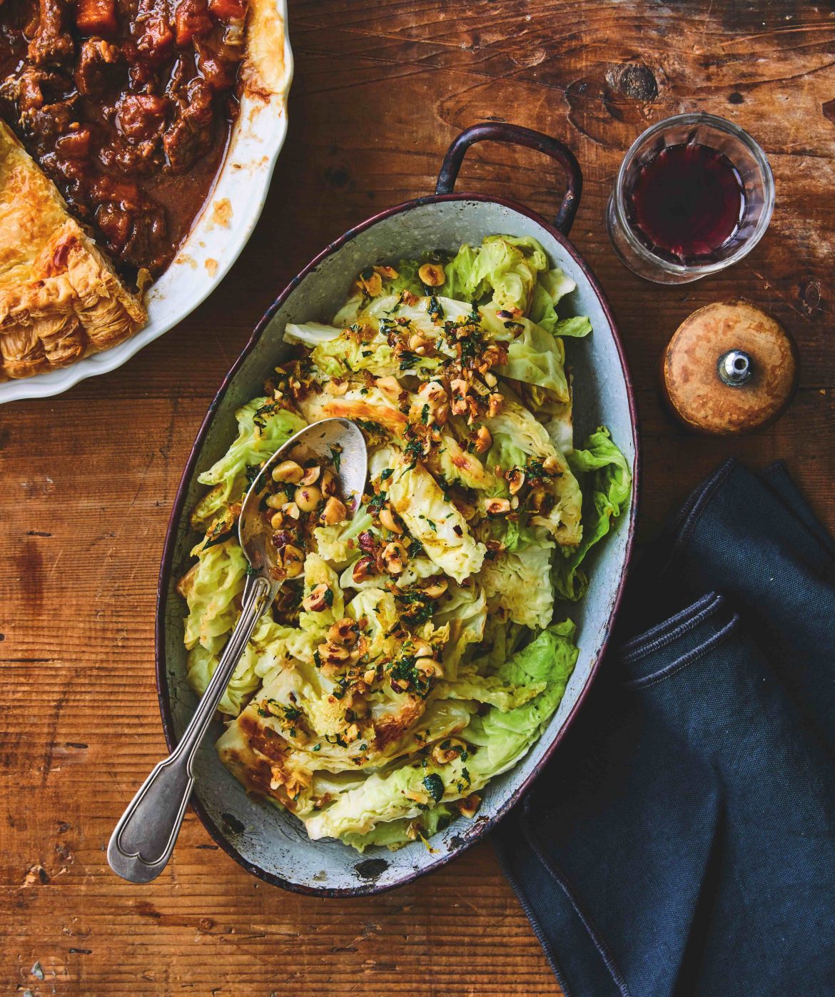 Steamed greens with hazelnut and lemon butter