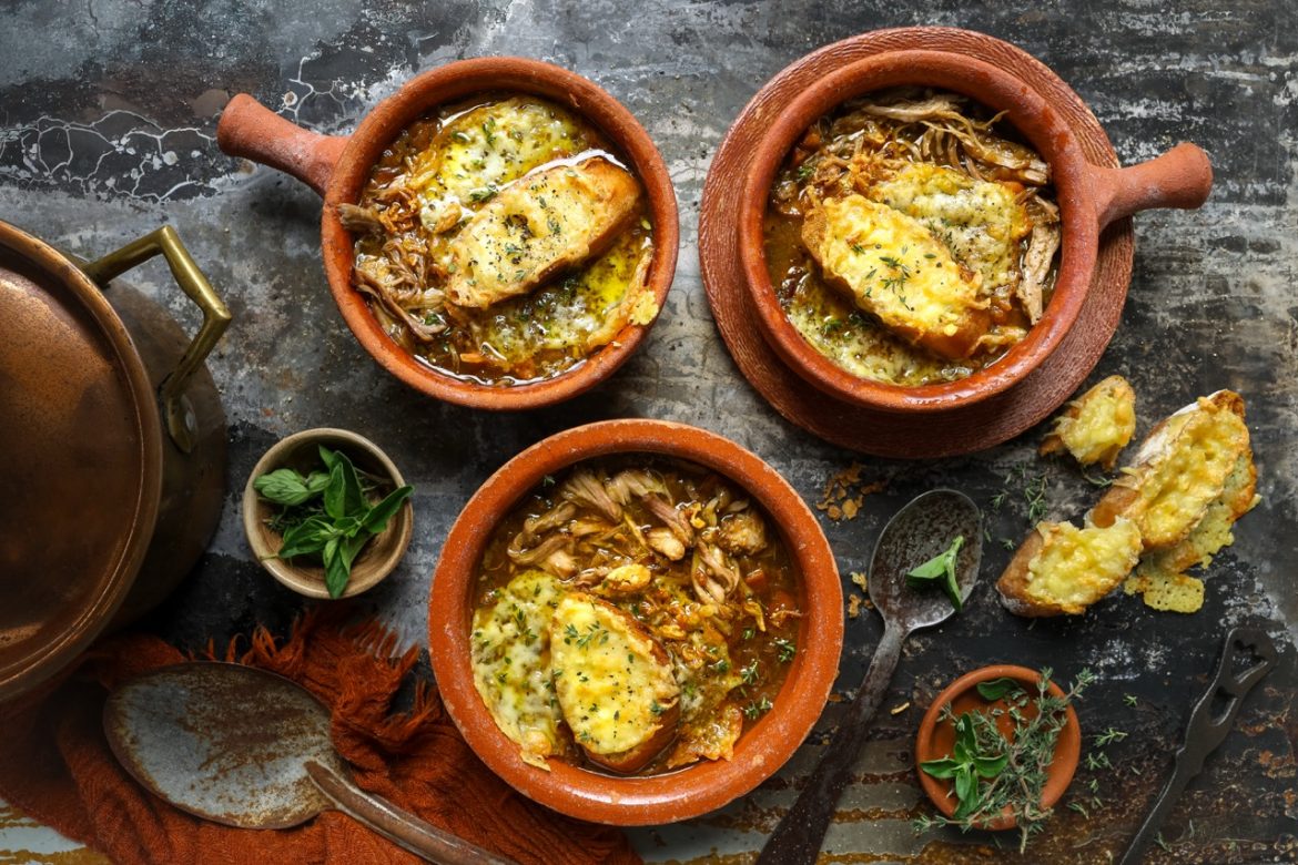 Caramelised onion & pork soup