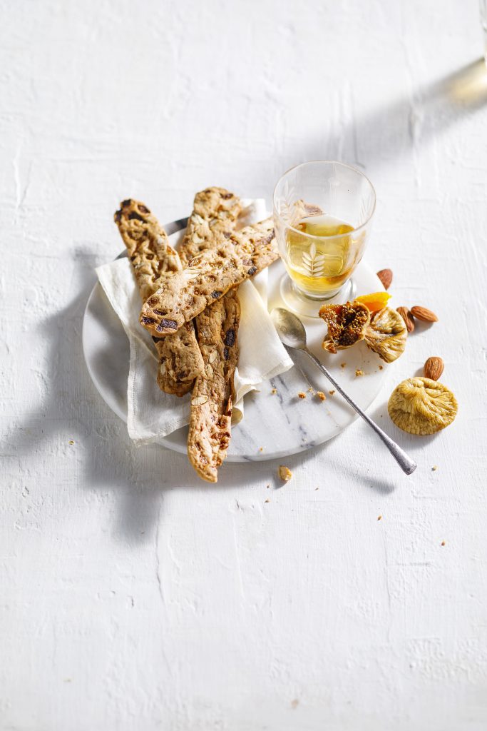 Almond, apricot, ginger and fig biscotti